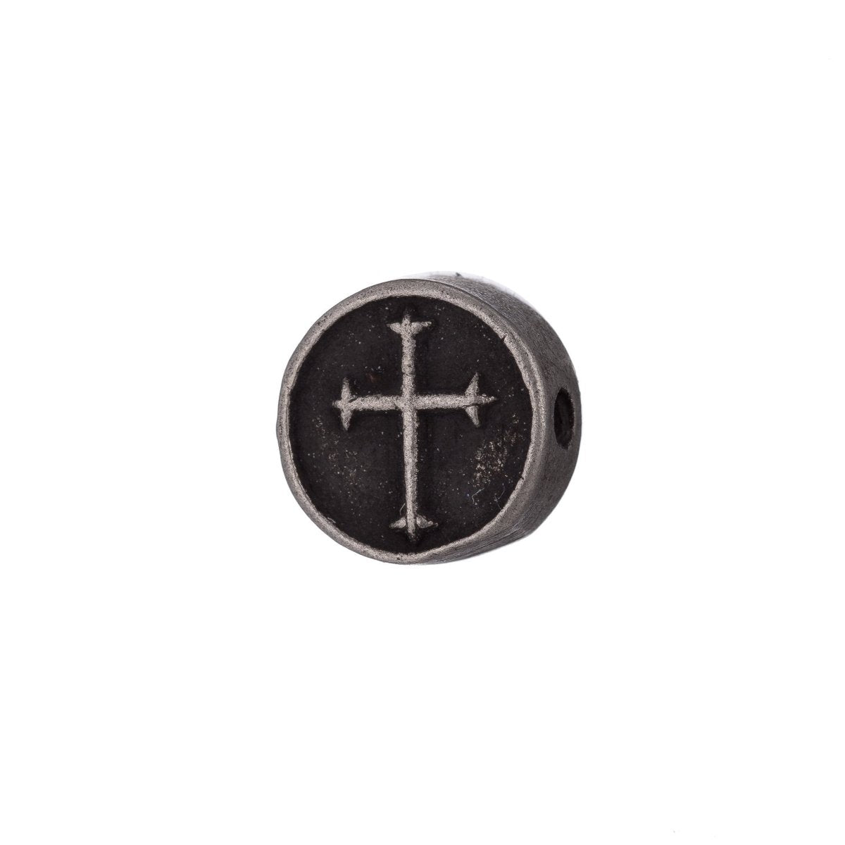 Stainless Steel Religious Cross Round 11mm Black Spacer Bead | B-051 - DLUXCA