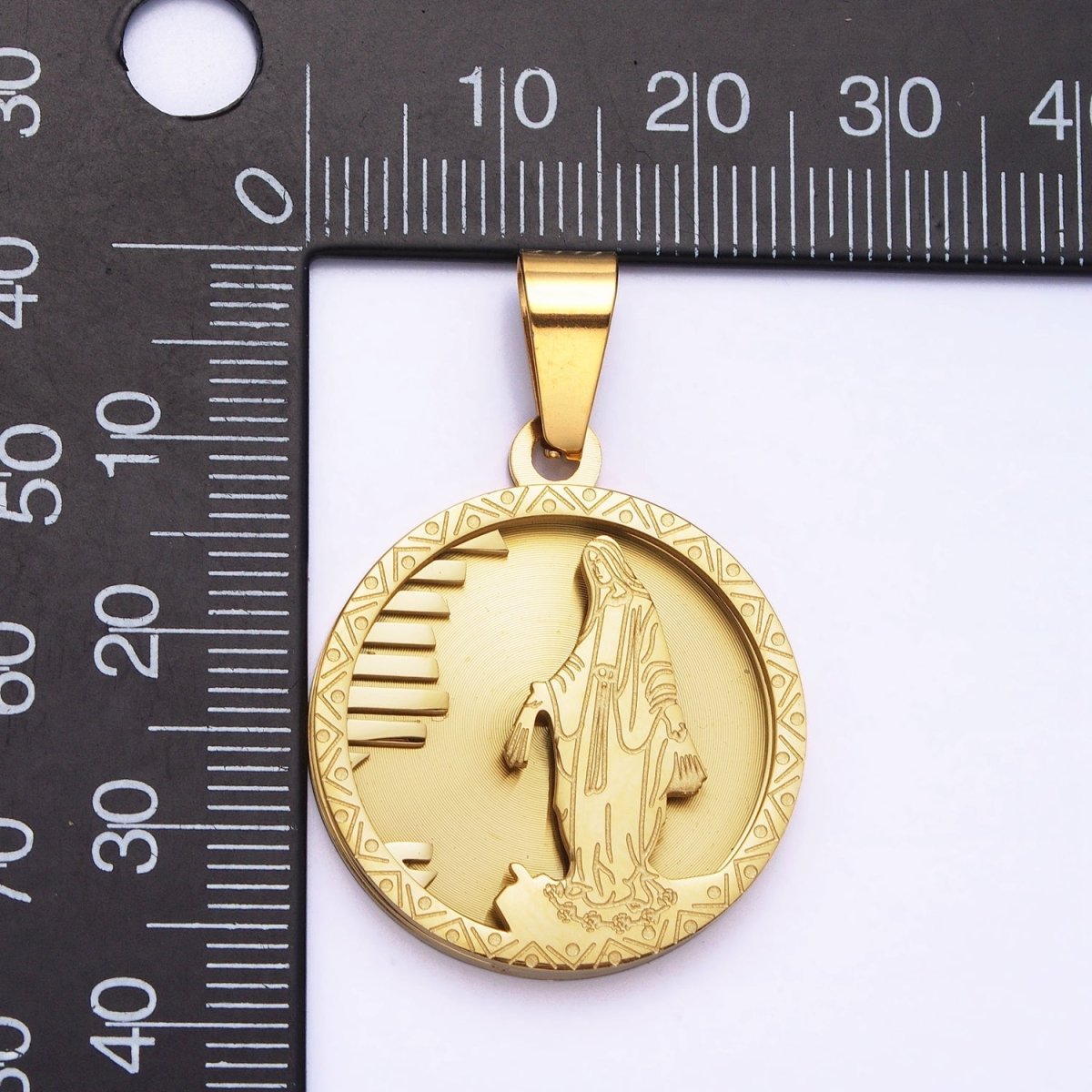 Stainless Steel Religious Mother Virgin Mary Medallion Pendant in Gold | P-1166 - DLUXCA