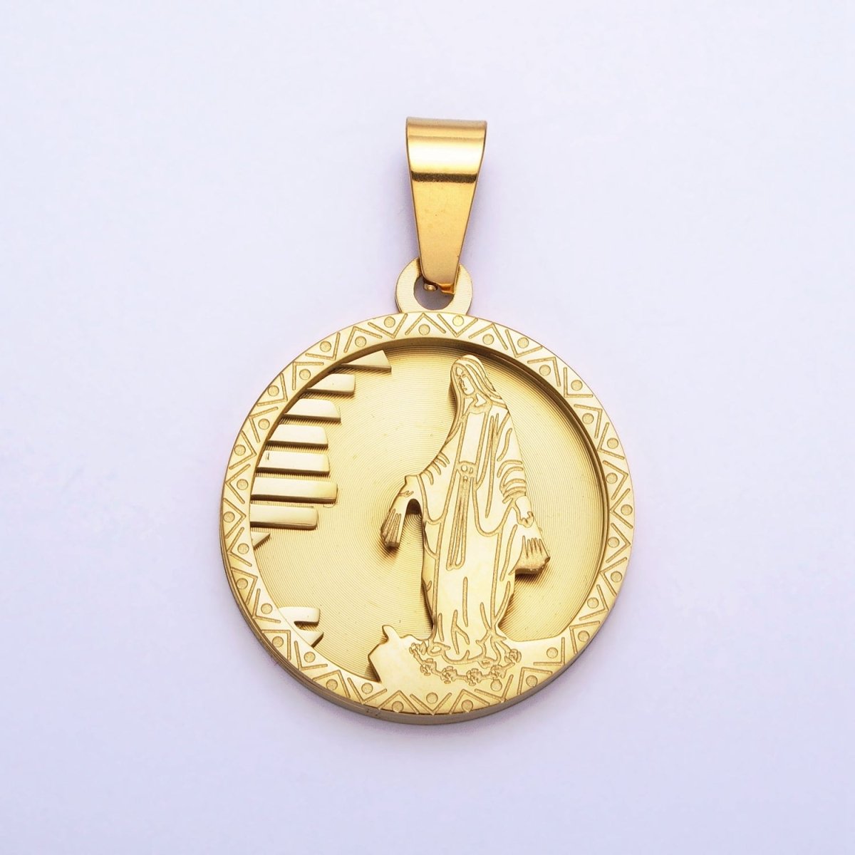 Stainless Steel Religious Mother Virgin Mary Medallion Pendant in Gold | P-1166 - DLUXCA