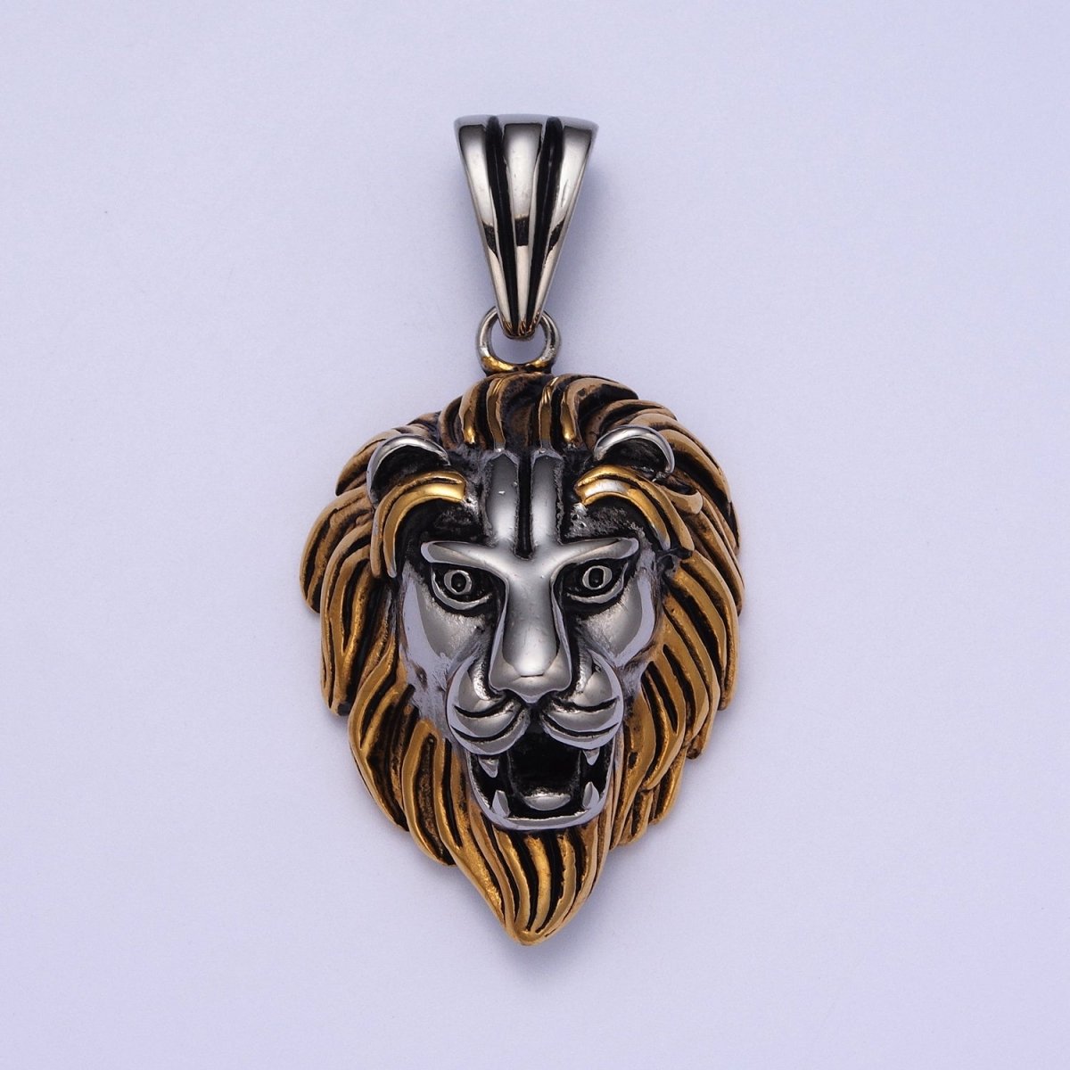 Stainless Steel Roaring Lion Forest King Head Animal Pendant in Gold & Silver J-455 J-457 - DLUXCA