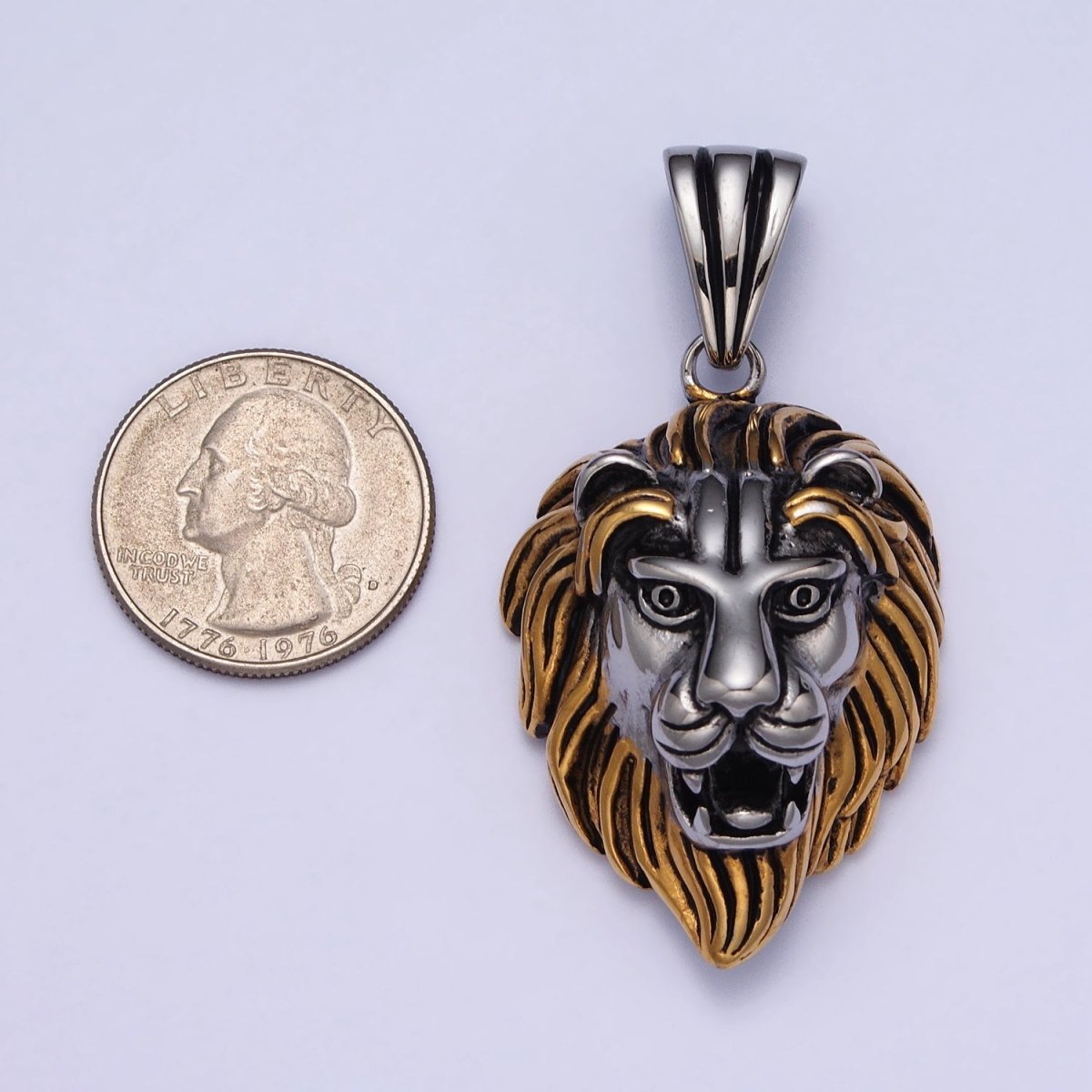 Stainless Steel Roaring Lion Forest King Head Animal Pendant in Gold & Silver J-455 J-457 - DLUXCA