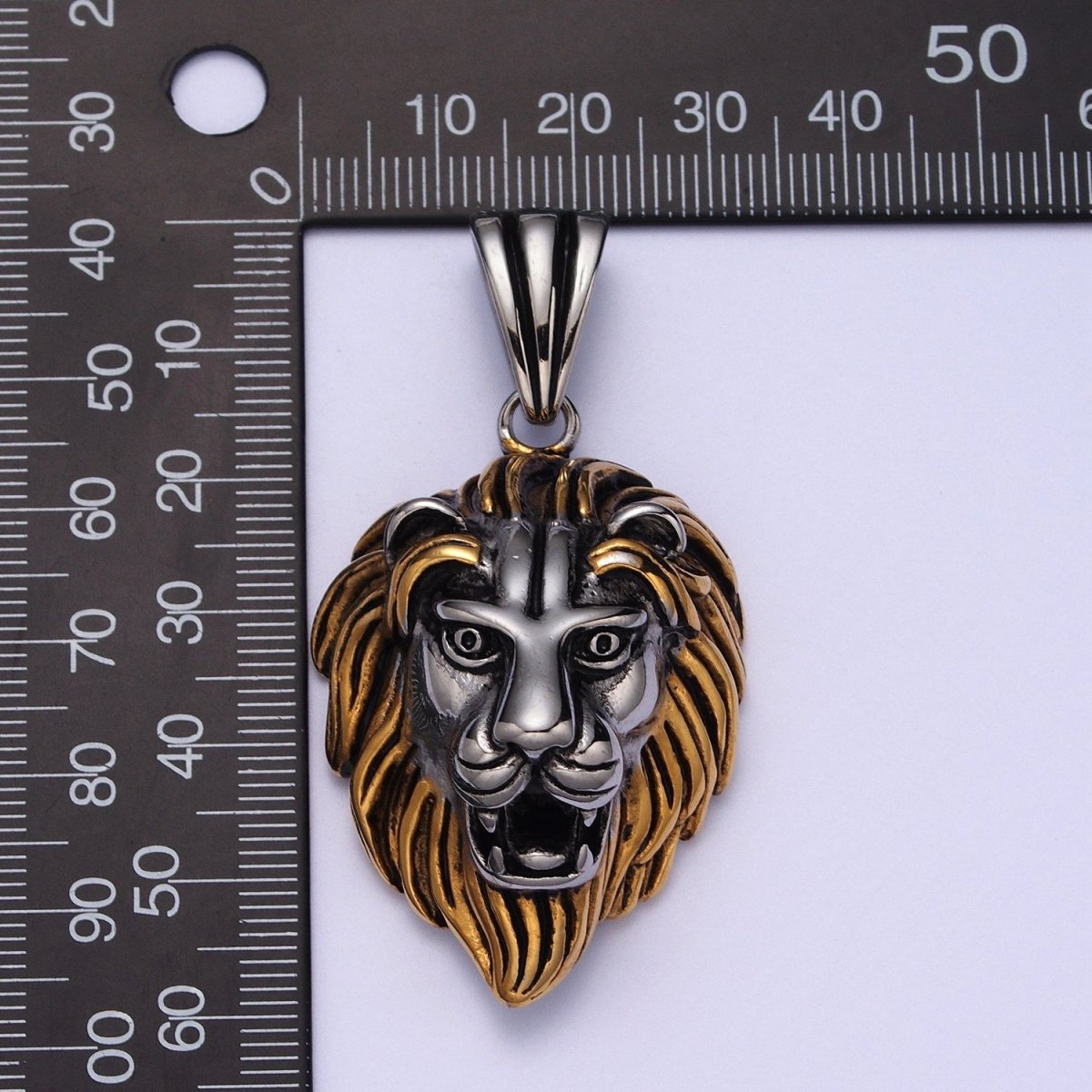 Stainless Steel Roaring Lion Forest King Head Animal Pendant in Gold & Silver J-455 J-457 - DLUXCA
