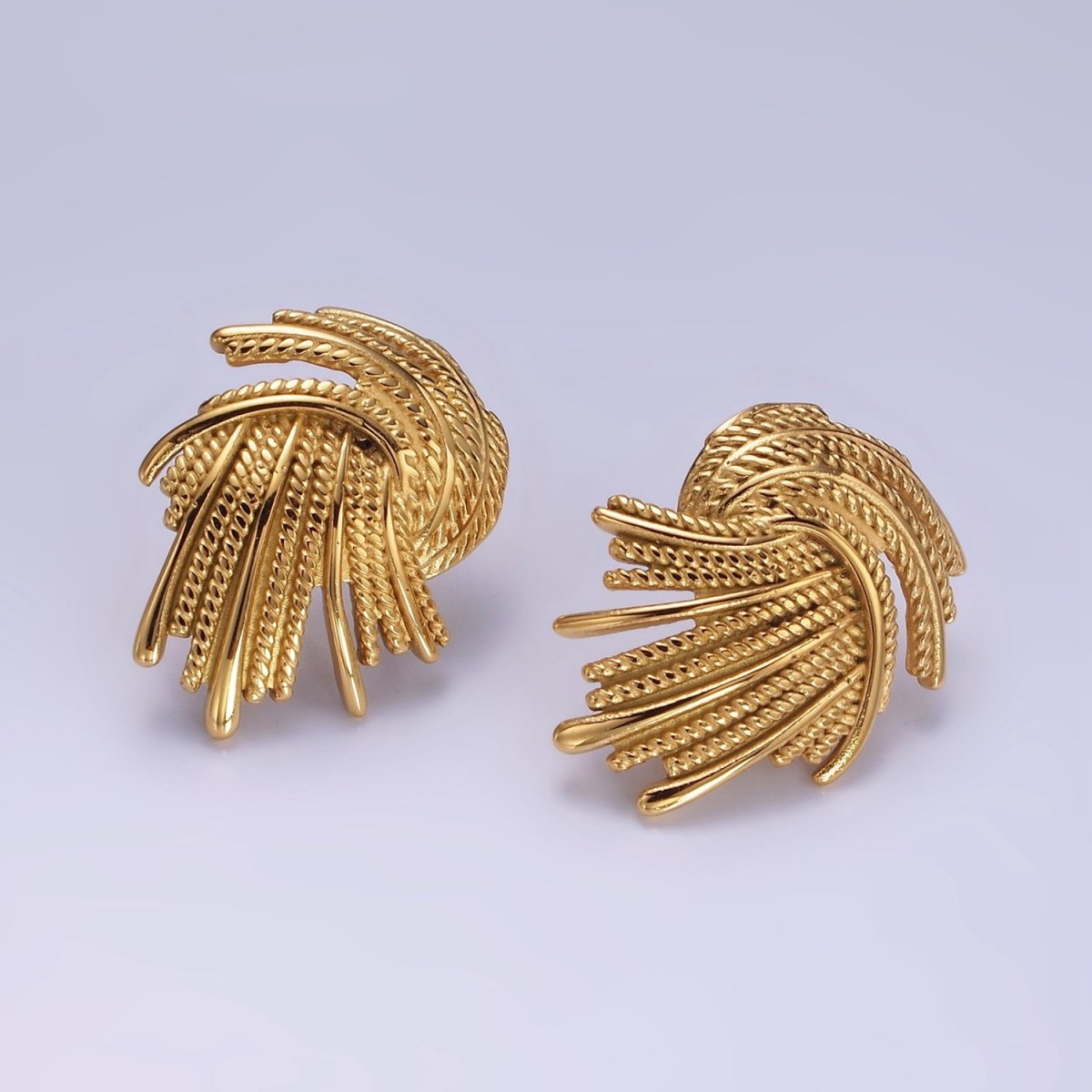 Stainless Steel Rope Band Twirl-Lined Geometric Stud Earrings | AE413 - DLUXCA