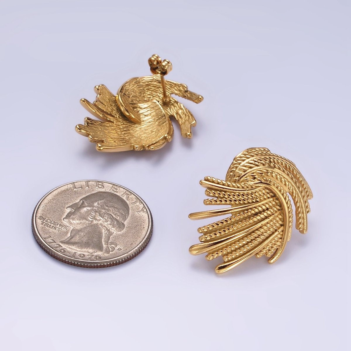 Stainless Steel Rope Band Twirl-Lined Geometric Stud Earrings | AE413 - DLUXCA