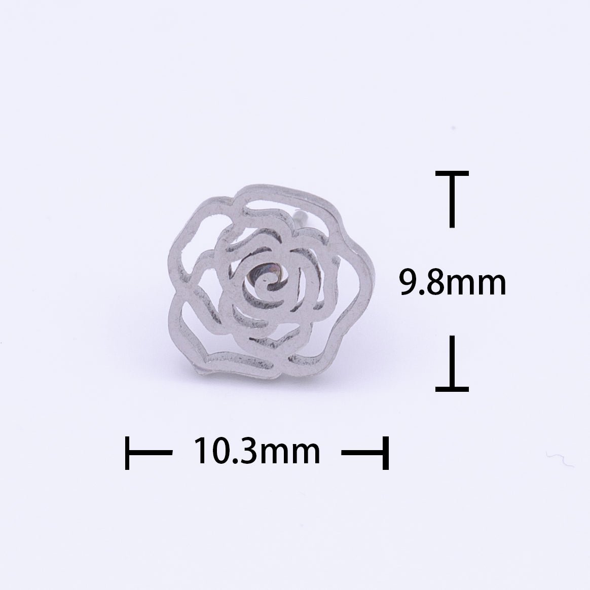 Stainless Steel Rose Flower Artisan Minimalist Silver Studs Earrings | Y-253 - DLUXCA