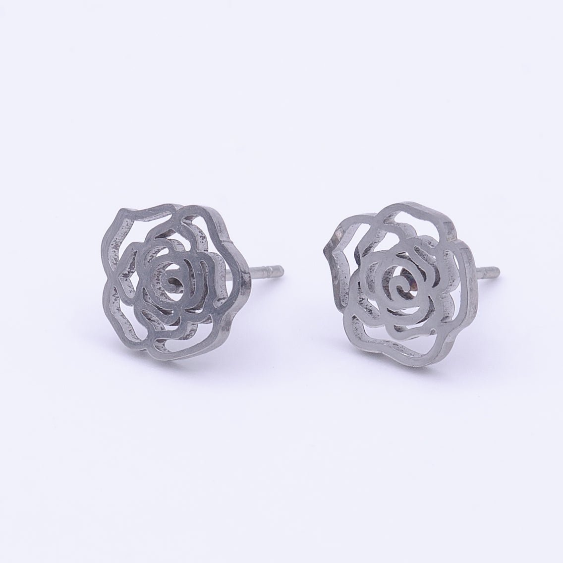 Stainless Steel Rose Flower Artisan Minimalist Silver Studs Earrings | Y-253 - DLUXCA
