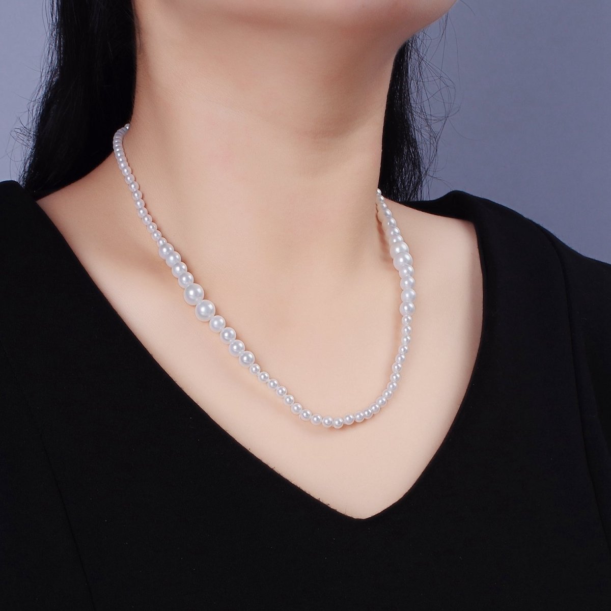 Stainless Steel Round Bubble Shell Pearl 18 Inch Layering Necklace w. Extender | WA-2319 Clearance Pricing - DLUXCA