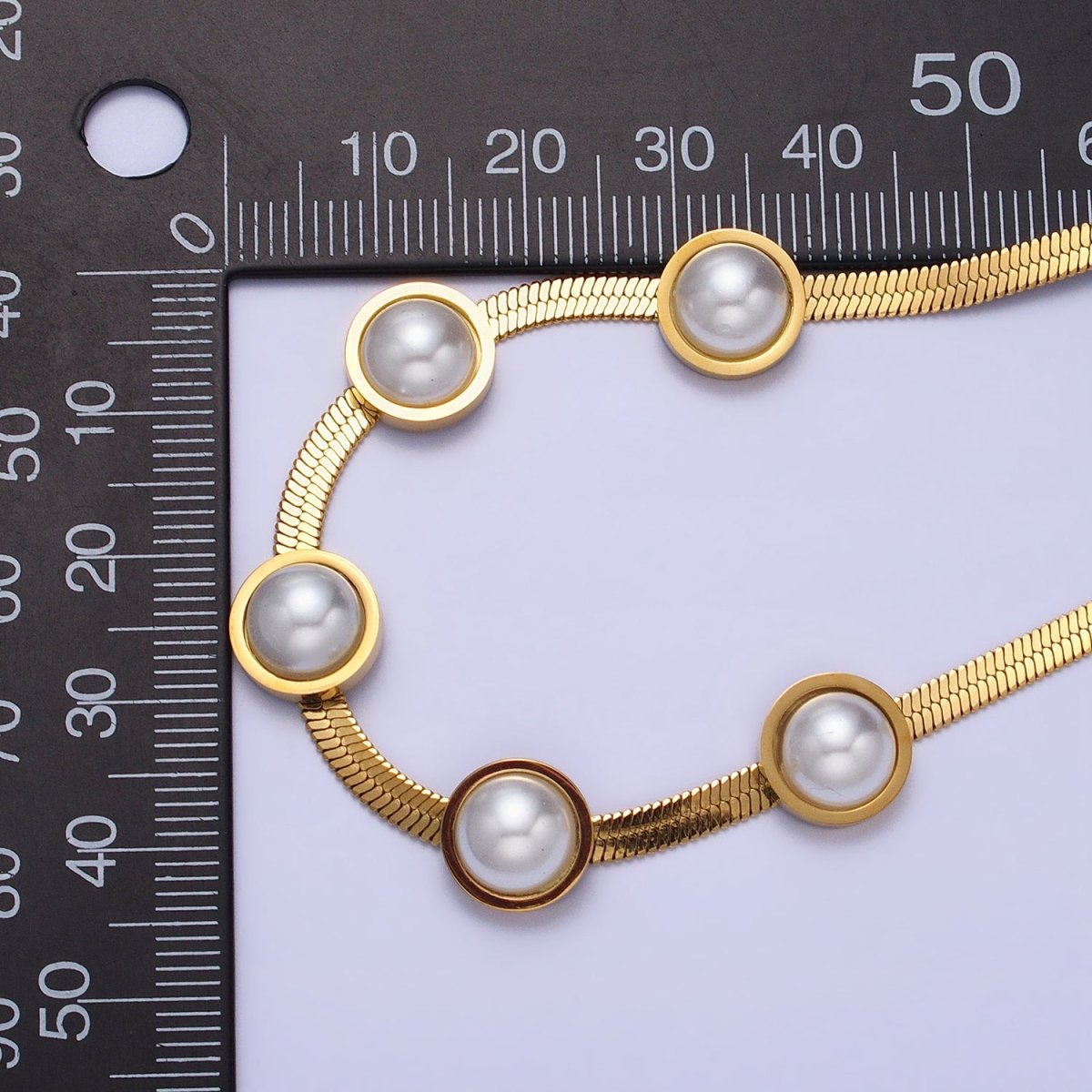 Stainless Steel Rounded Pearl 3mm Herringbone Snake 16 Inch Choker Geometric Chain Necklace | WA-1630 Clearance Pricing - DLUXCA