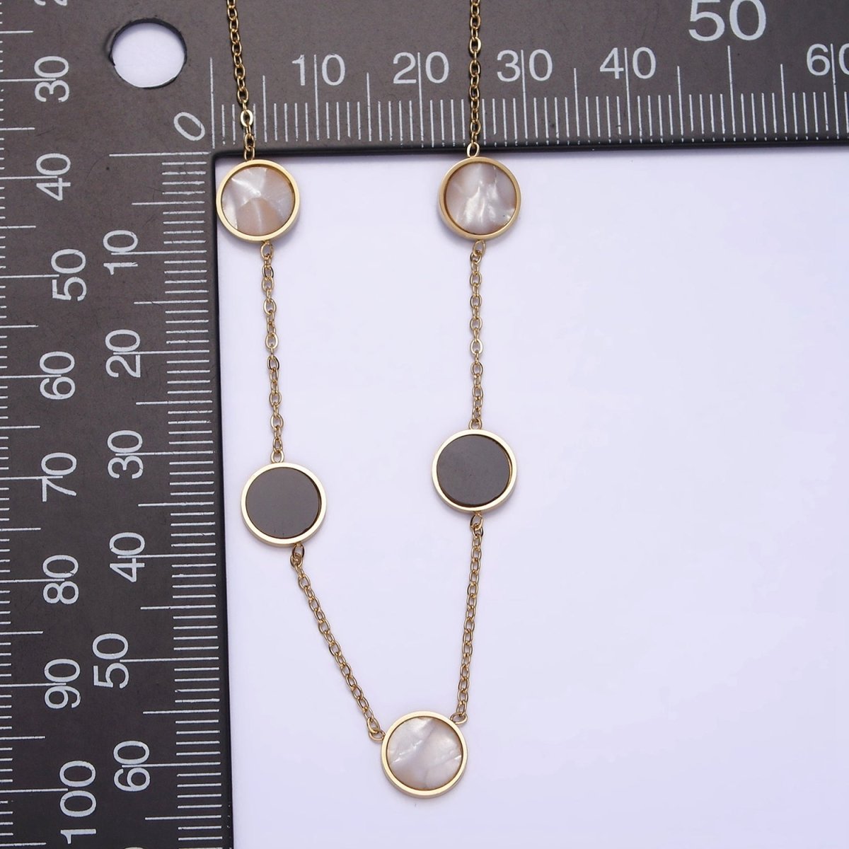 Stainless Steel Shell Pearl Black Round Cable Chain 17 Inch Layering Necklace w. Extender | WA-2032 Clearance Pricing - DLUXCA