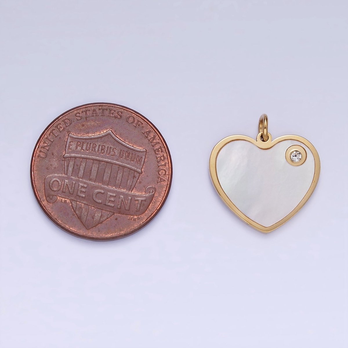 Stainless Steel Shell Pearl CZ Heart Charm | P992 - DLUXCA