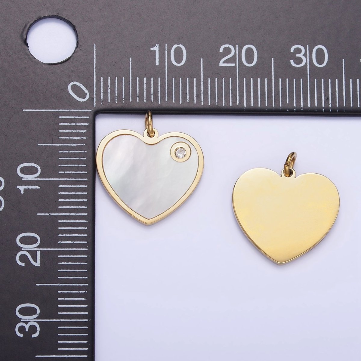 Stainless Steel Shell Pearl CZ Heart Charm | P992 - DLUXCA