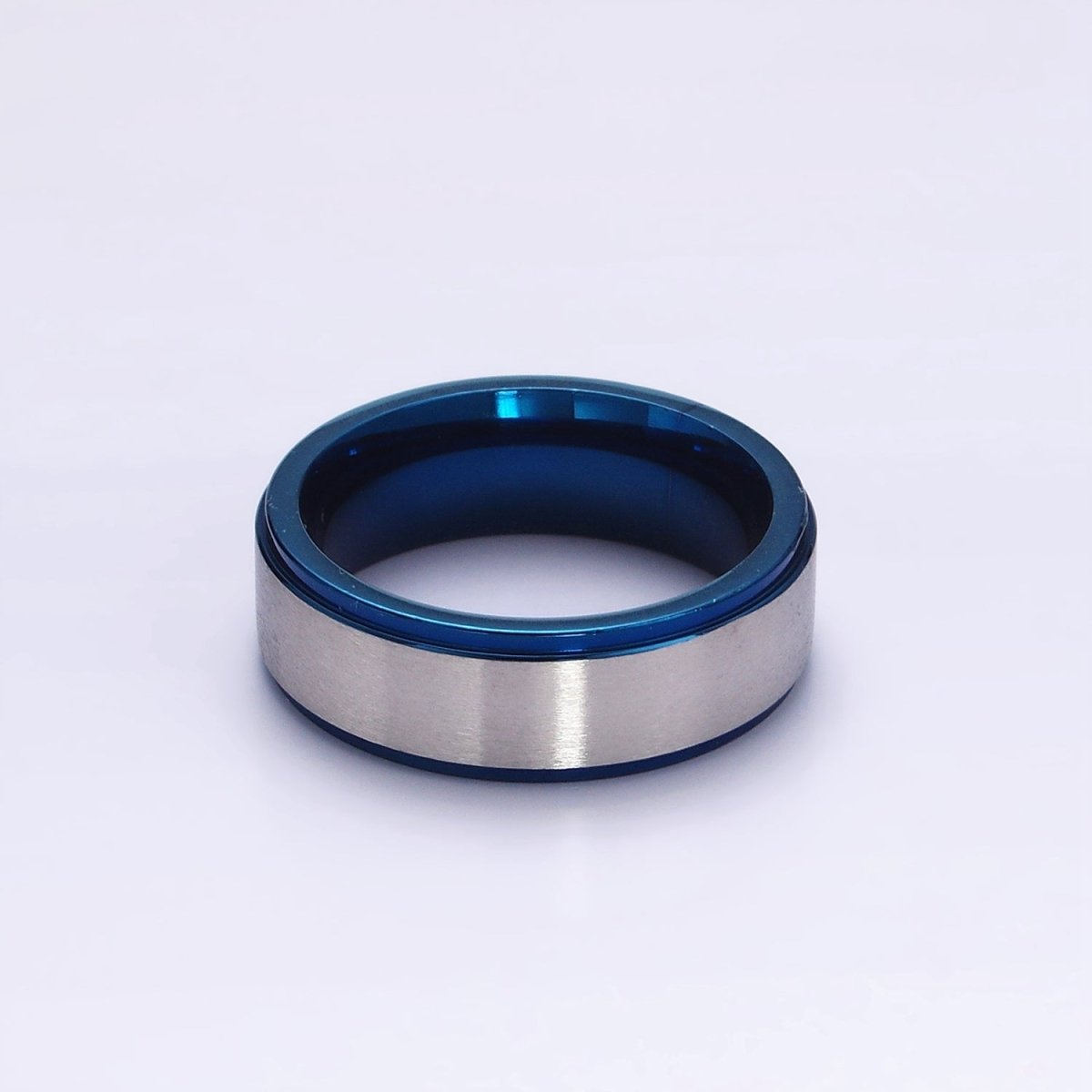 Stainless Steel Silver Band Metallic Blue Ring | O1198 - O1200 - DLUXCA