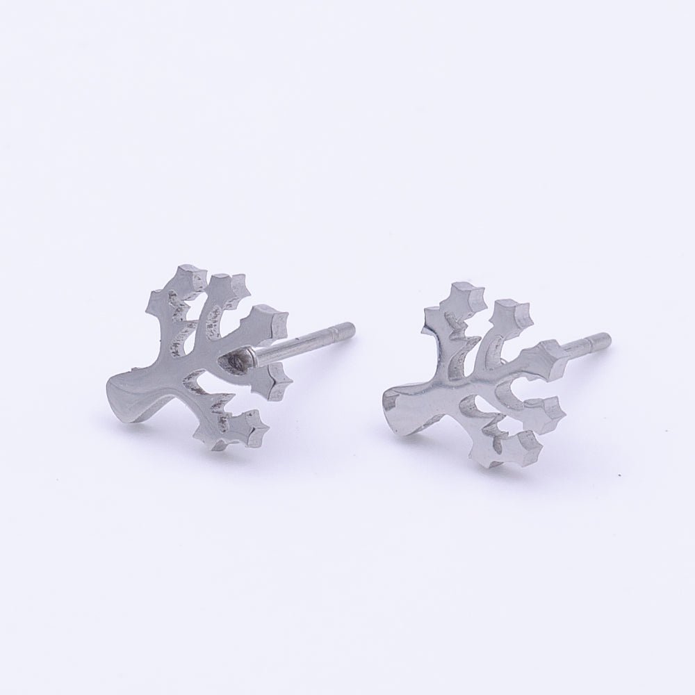 Stainless Steel Silver Tree Nature Frame Minimalist Stud Earrings | Y-247 - DLUXCA