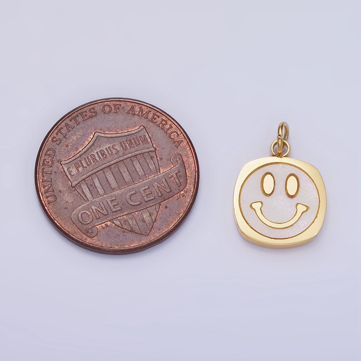 Stainless Steel Smiley Face Shell Pearl Rounded Square Charm | P957 - DLUXCA
