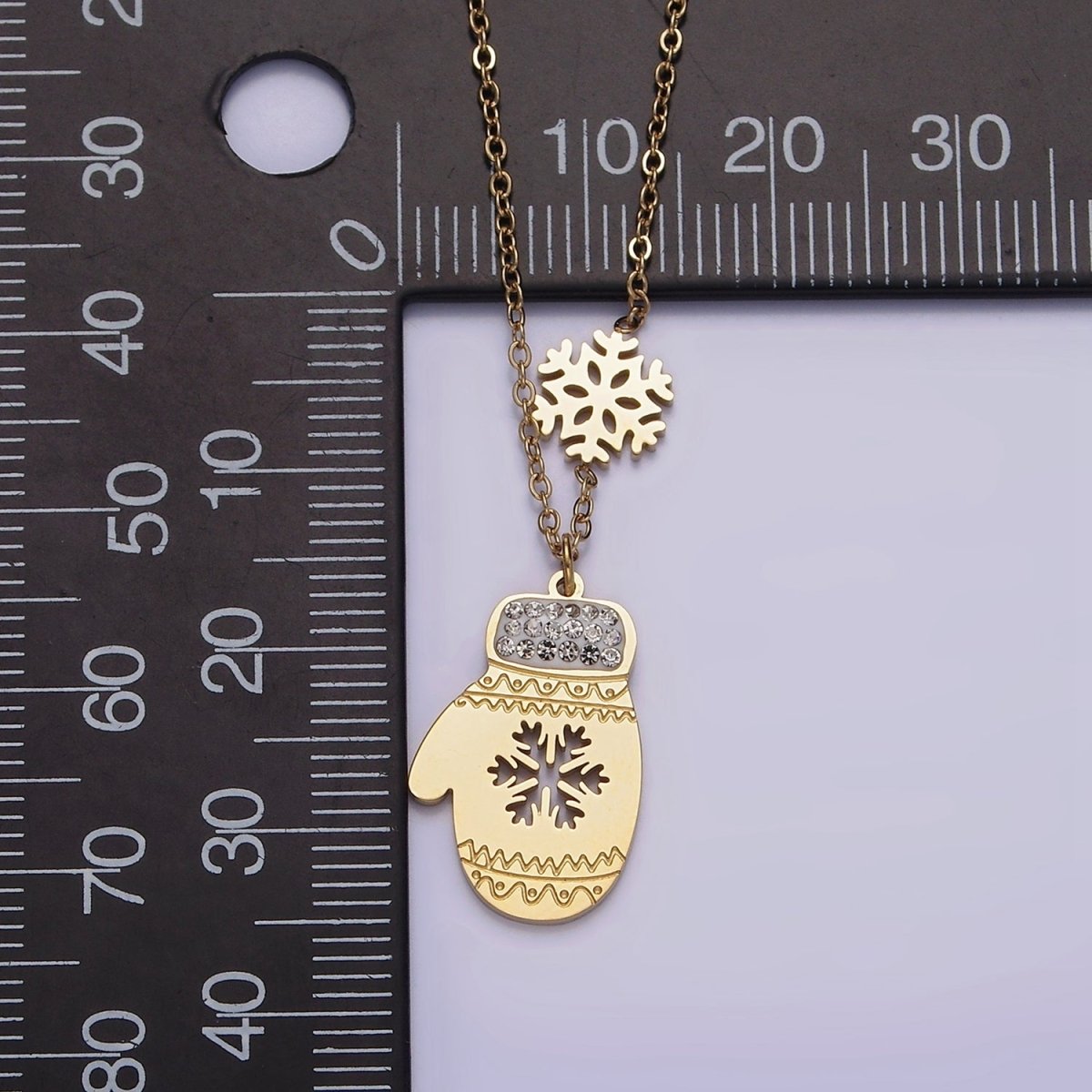 Stainless Steel Snowflake Open Warm Mitten Charm 17 Inch Rolo Chain Necklace | WA-2053 Clearance Pricing - DLUXCA