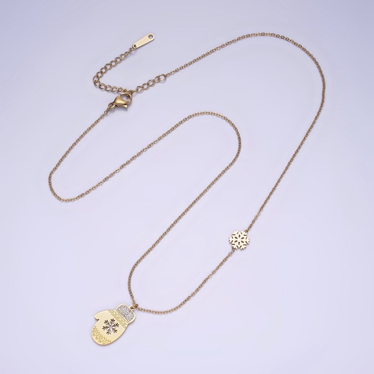 Stainless Steel Snowflake Open Warm Mitten Charm 17 Inch Rolo Chain Necklace | WA-2053 Clearance Pricing - DLUXCA