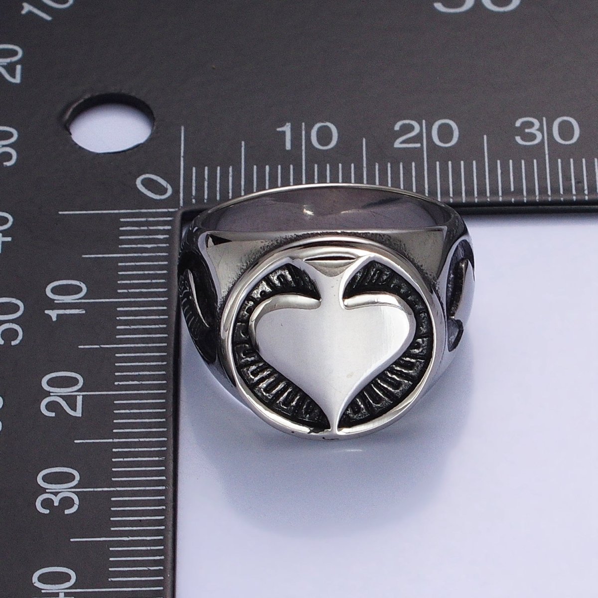 Stainless Steel Spade Card Symbol Round Signet Ring in Silver & Gold | O-1962 O-1963 O-1964 O-1965 - DLUXCA