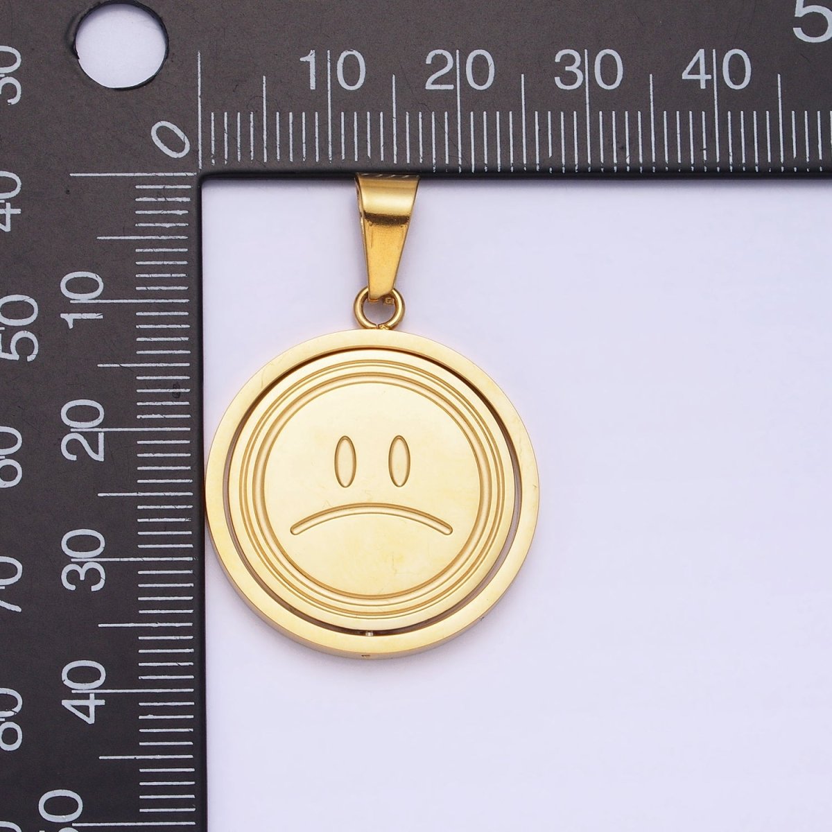 Stainless Steel Spinning Double Sided Smiley & Sad Face Pendant in Gold & Silver | P-1121 - DLUXCA