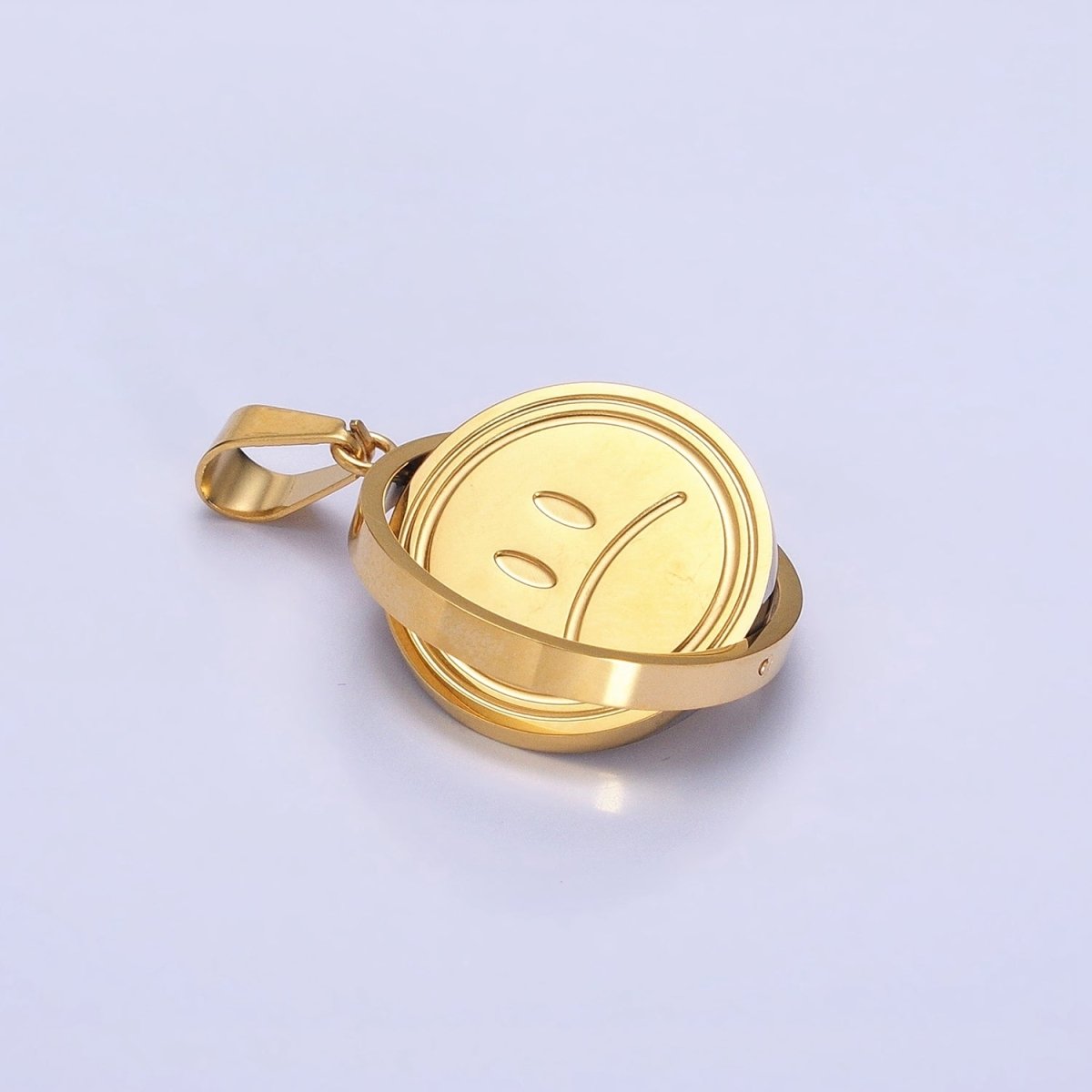 Stainless Steel Spinning Double Sided Smiley & Sad Face Pendant in Gold & Silver | P-1121 - DLUXCA