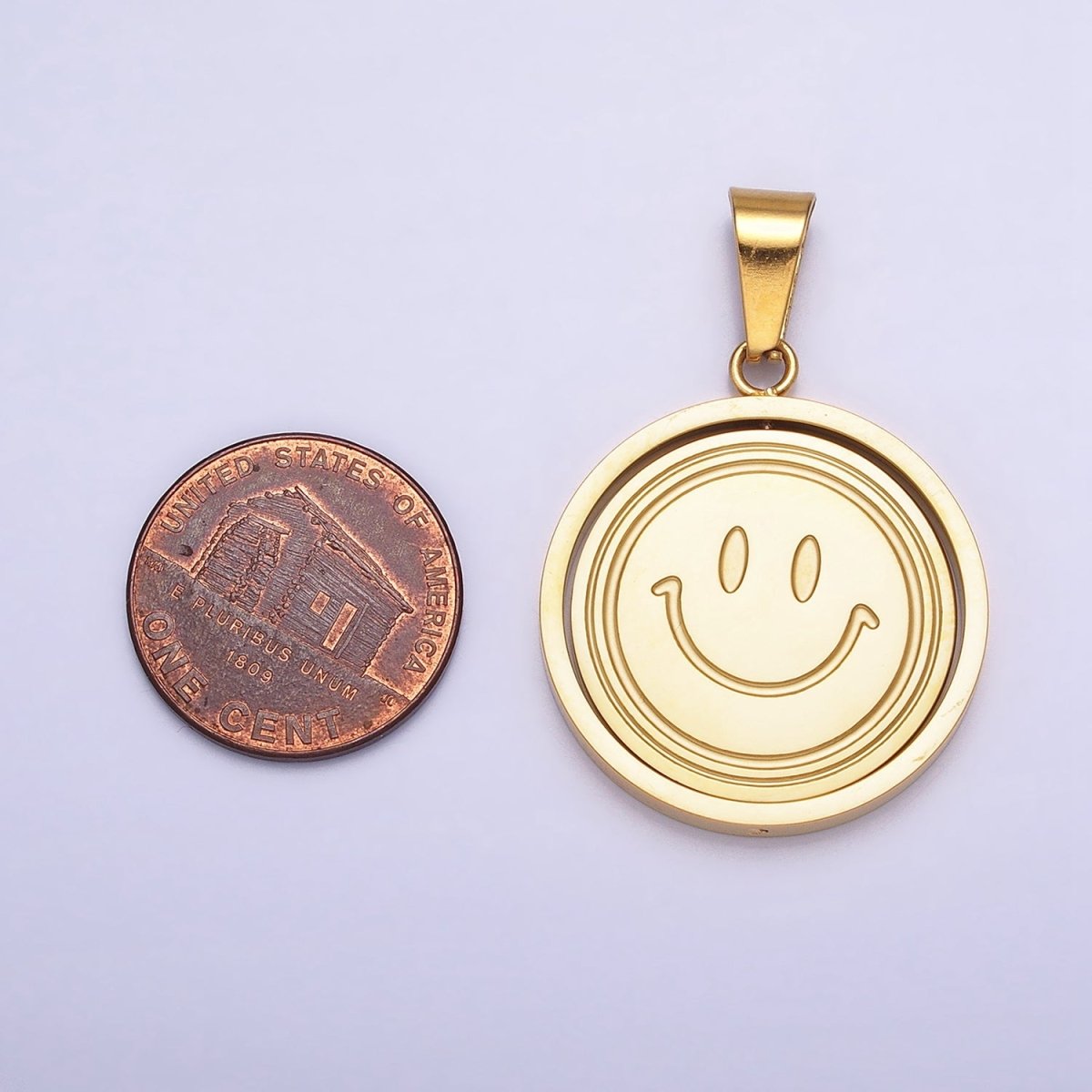 Stainless Steel Spinning Double Sided Smiley & Sad Face Pendant in Gold & Silver | P-1121 - DLUXCA