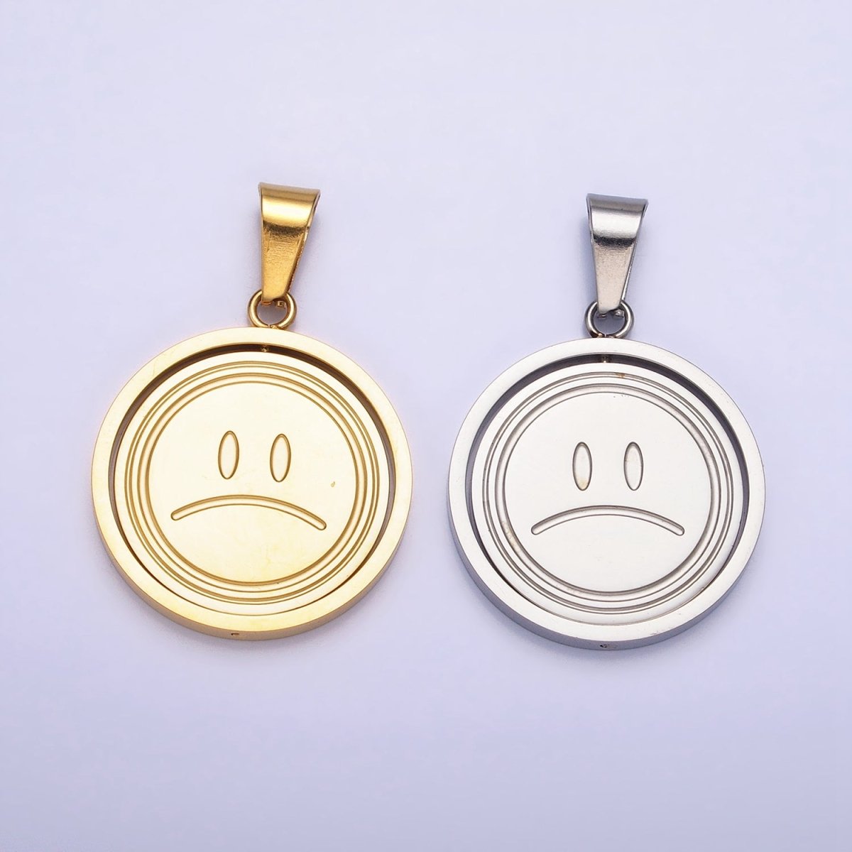 Stainless Steel Spinning Double Sided Smiley & Sad Face Pendant in Gold & Silver | P-1121 - DLUXCA