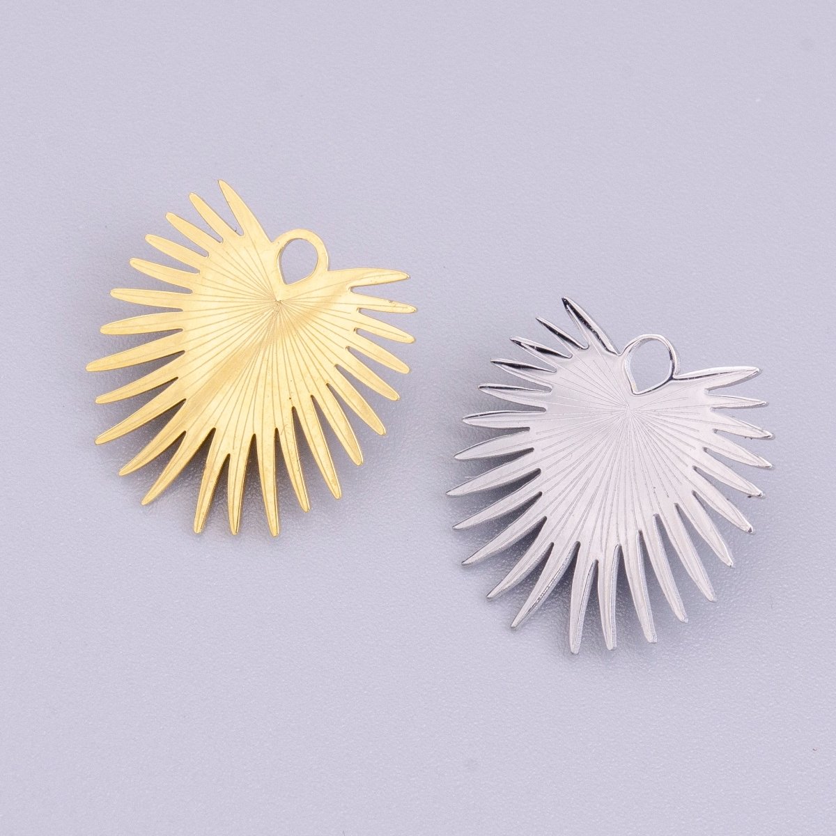 Stainless Steel Sunburst Line Engraved Sacred Heart Double Loop Charm in Gold & Silver | P-915 - DLUXCA