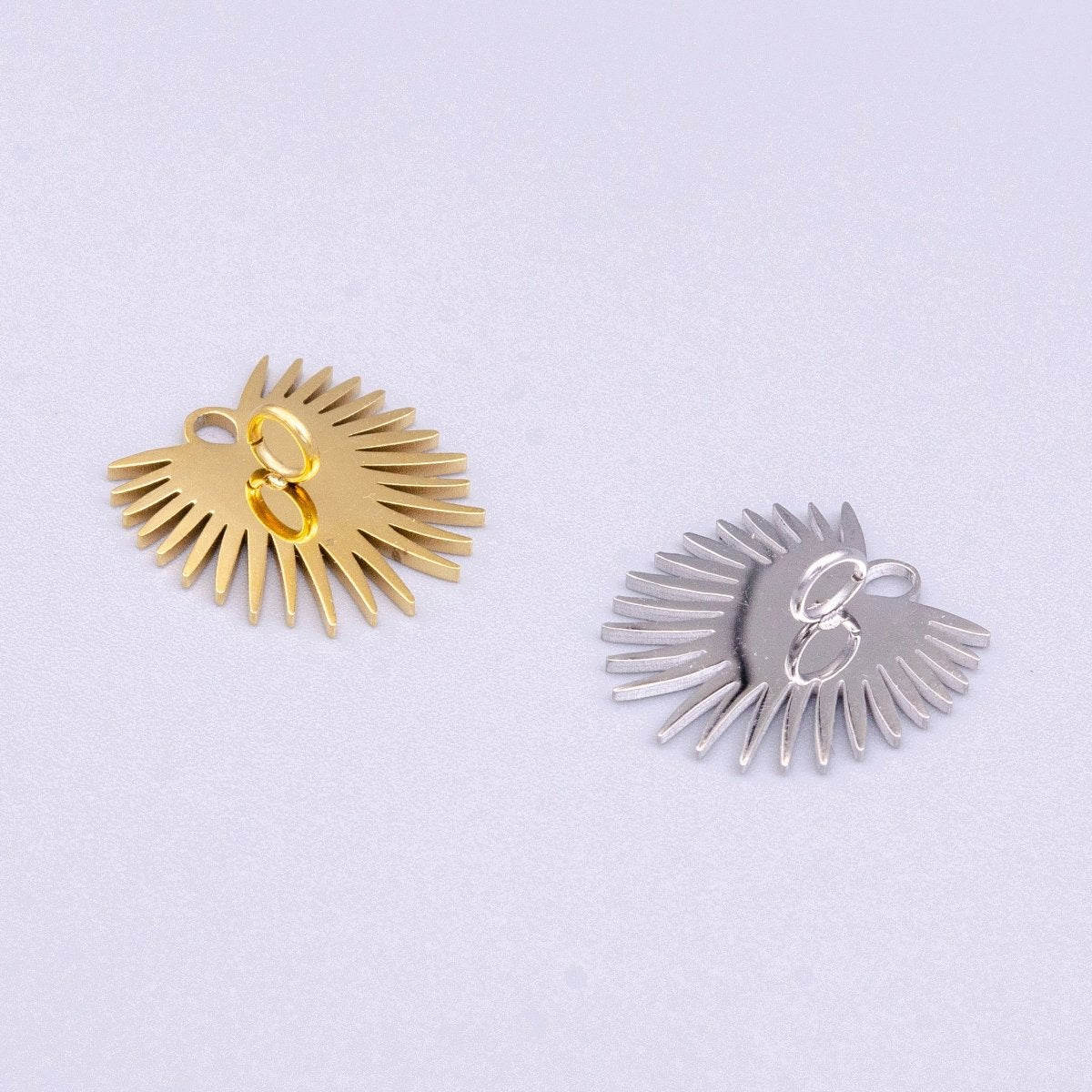 Stainless Steel Sunburst Line Engraved Sacred Heart Double Loop Charm in Gold & Silver | P-915 - DLUXCA