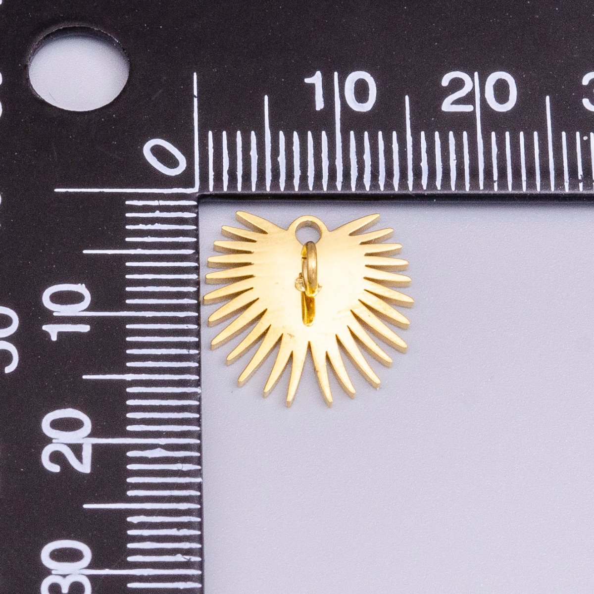 Stainless Steel Sunburst Line Engraved Sacred Heart Double Loop Charm in Gold & Silver | P-915 - DLUXCA