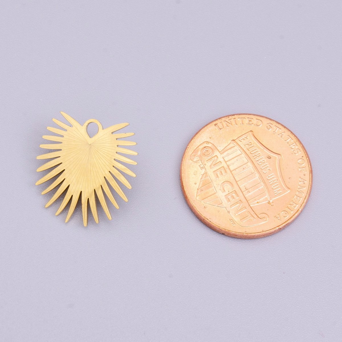 Stainless Steel Sunburst Line Engraved Sacred Heart Double Loop Charm in Gold & Silver | P-915 - DLUXCA