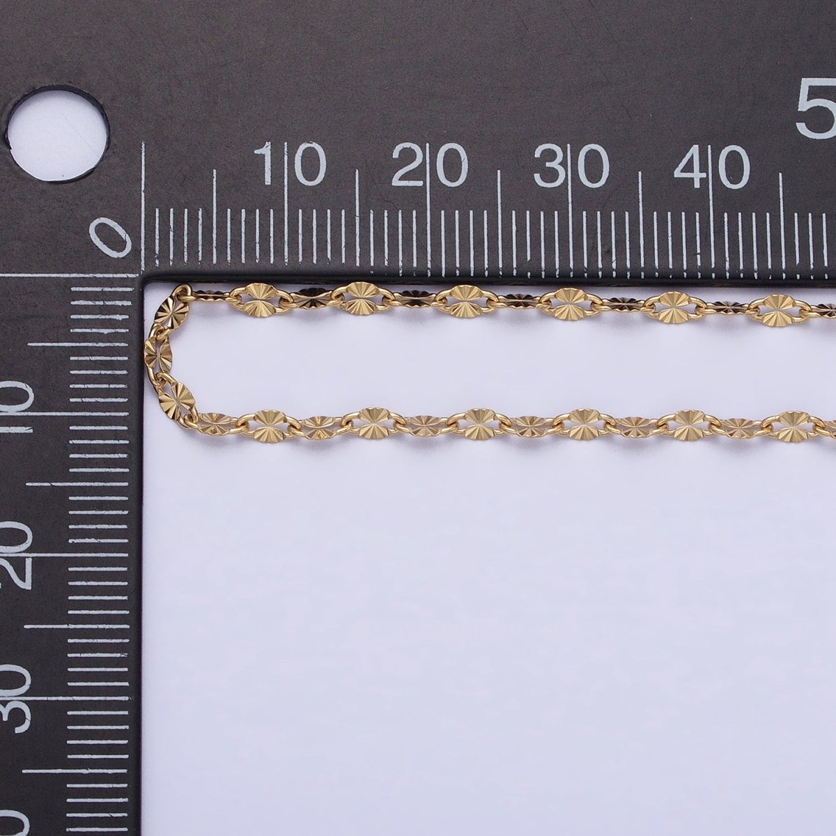 Stainless Steel Sunburst Link 2.3mm Designed Unfinished Chain in Gold & Silver | ROLL-1350 ROLL-1351 Clearance Pricing - DLUXCA