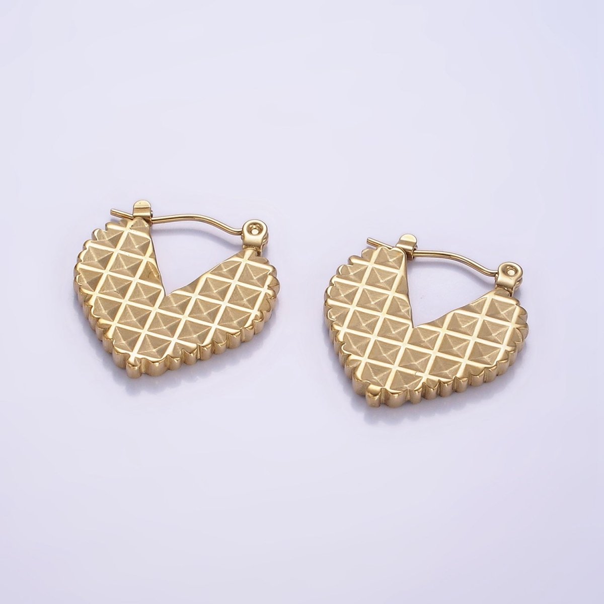 Stainless Steel Textured Edged Heart Latch Hoop Earrings | AB1149 - DLUXCA