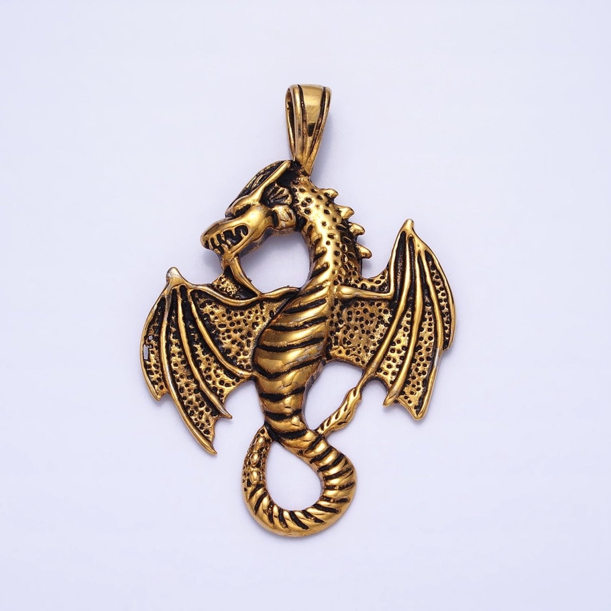 Stainless Steel Textured Winged Dragon Pendant in Gold & Silver P-1148 - DLUXCA