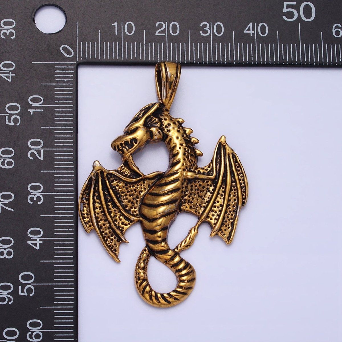 Stainless Steel Textured Winged Dragon Pendant in Gold & Silver P-1148 - DLUXCA