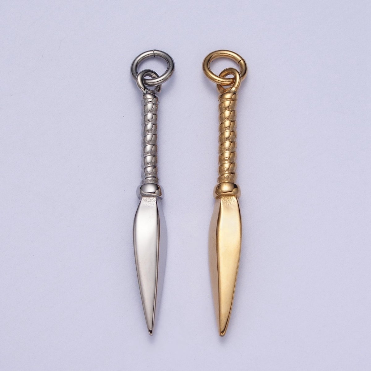 Stainless Steel Thin Weapon Knife Dagger Charm in Gold & Silver J-463 J-464 - DLUXCA