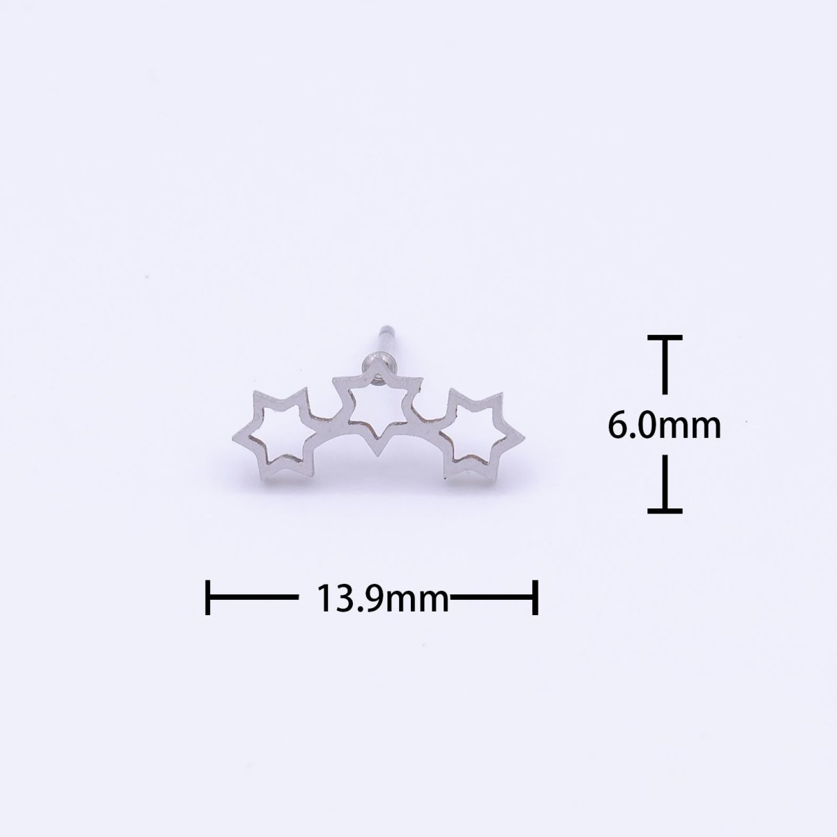 Stainless Steel Three Celestial Stars Silver Stud Earrings | Y-251 - DLUXCA