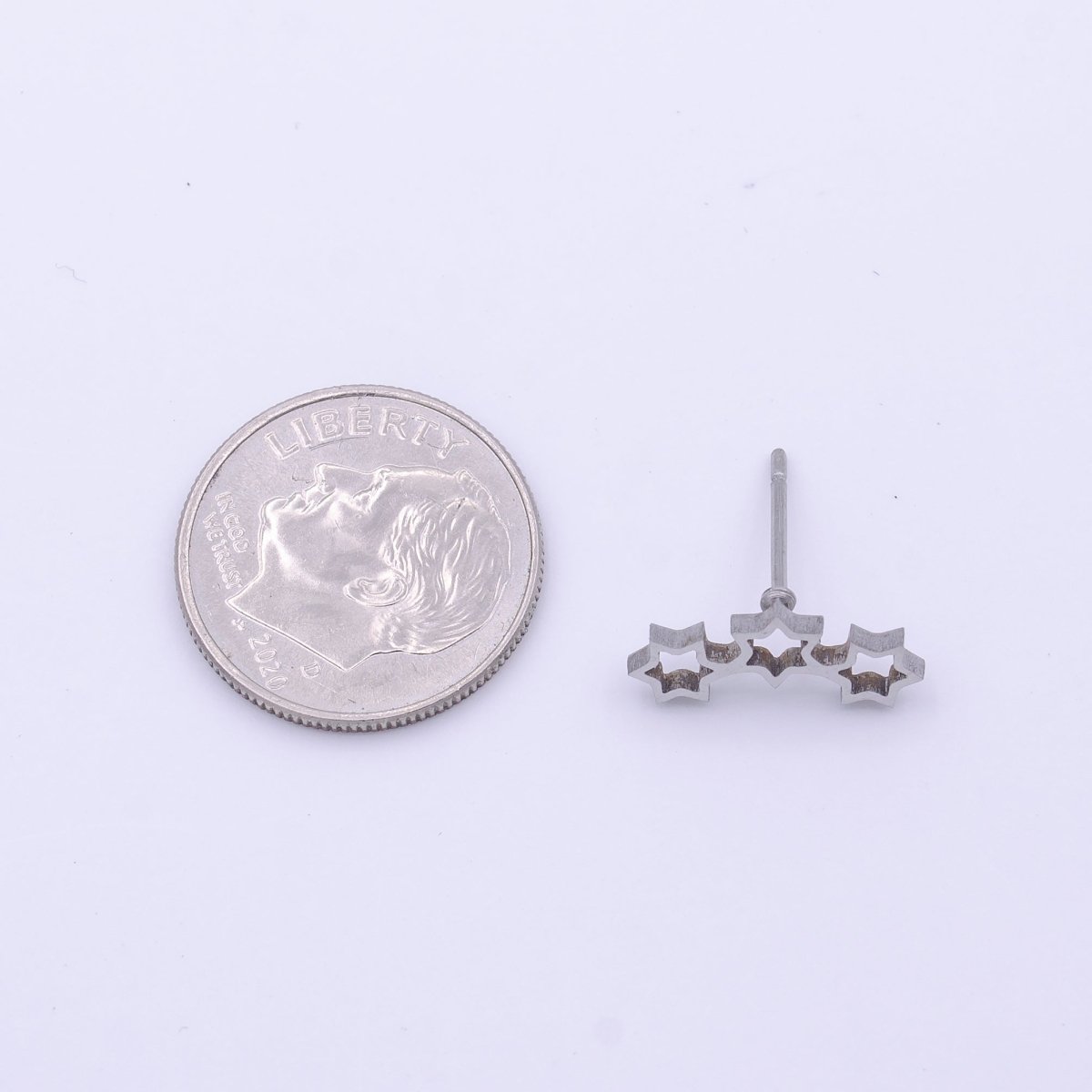 Stainless Steel Three Celestial Stars Silver Stud Earrings | Y-251 - DLUXCA
