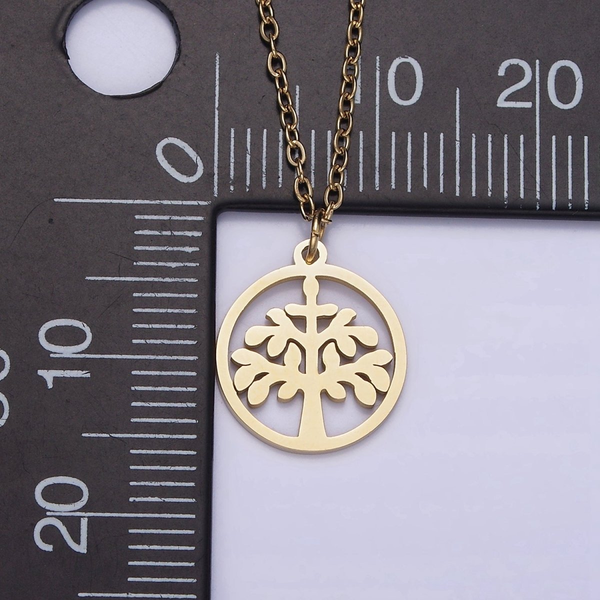 Stainless Steel Tree Plant Open Round Charm 16 Inch Cable Chain Choker Necklace | WA-2060 Clearance Pricing - DLUXCA