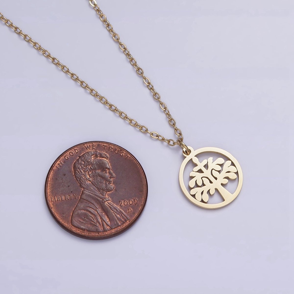 Stainless Steel Tree Plant Open Round Charm 16 Inch Cable Chain Choker Necklace | WA-2060 Clearance Pricing - DLUXCA