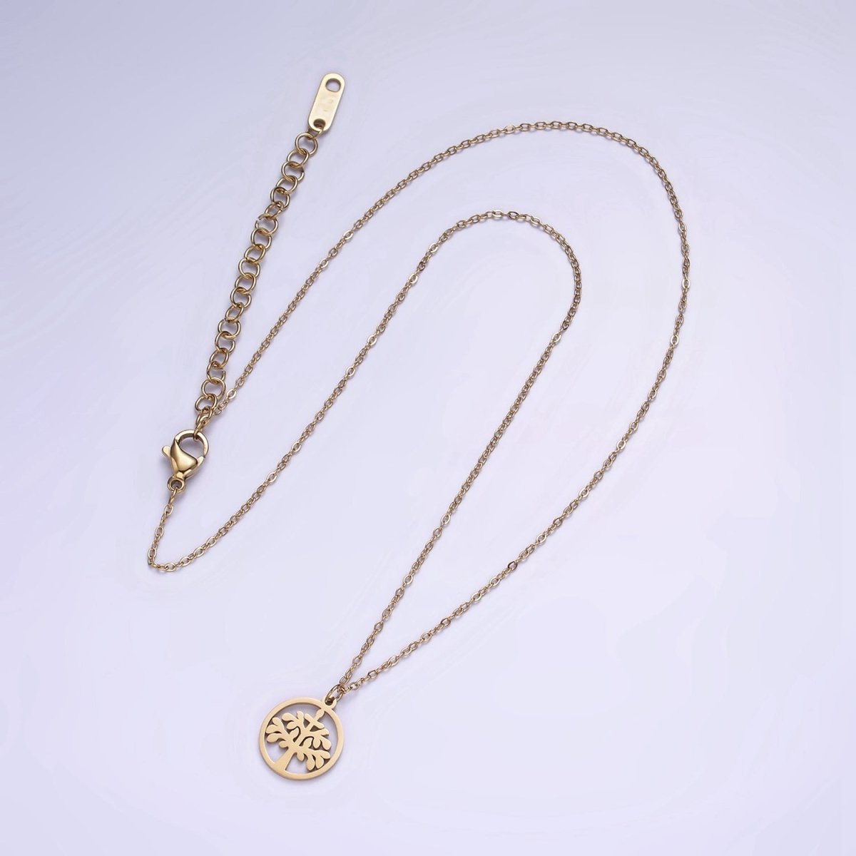 Stainless Steel Tree Plant Open Round Charm 16 Inch Cable Chain Choker Necklace | WA-2060 Clearance Pricing - DLUXCA