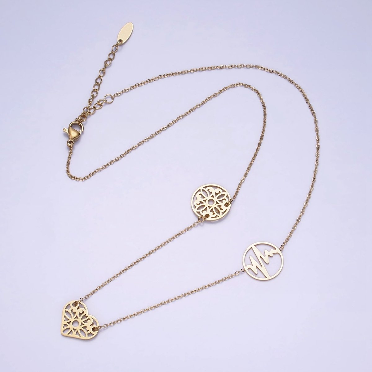 Stainless Steel Triple Artisan Open Heart Circle 17 Inch Cable Chain Necklace | WA-2049 Clearance Pricing - DLUXCA