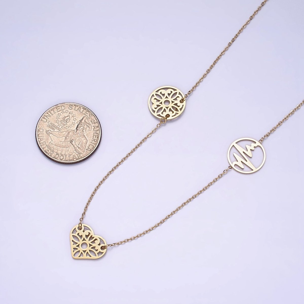 Stainless Steel Triple Artisan Open Heart Circle 17 Inch Cable Chain Necklace | WA-2049 Clearance Pricing - DLUXCA