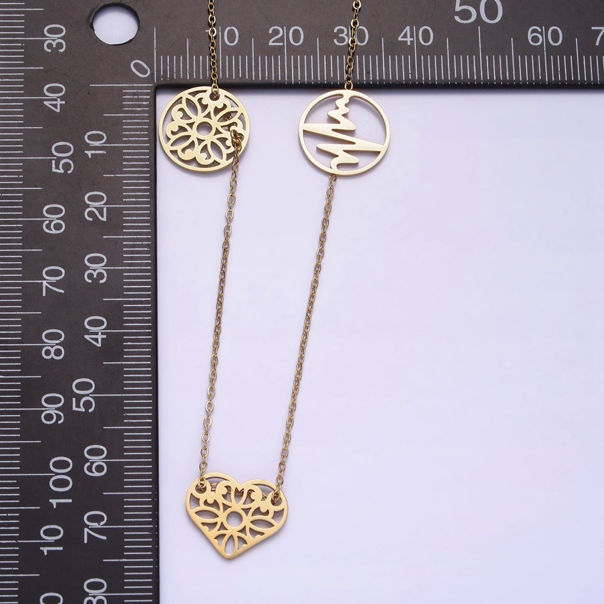 Stainless Steel Triple Artisan Open Heart Circle 17 Inch Cable Chain Necklace | WA-2049 Clearance Pricing - DLUXCA