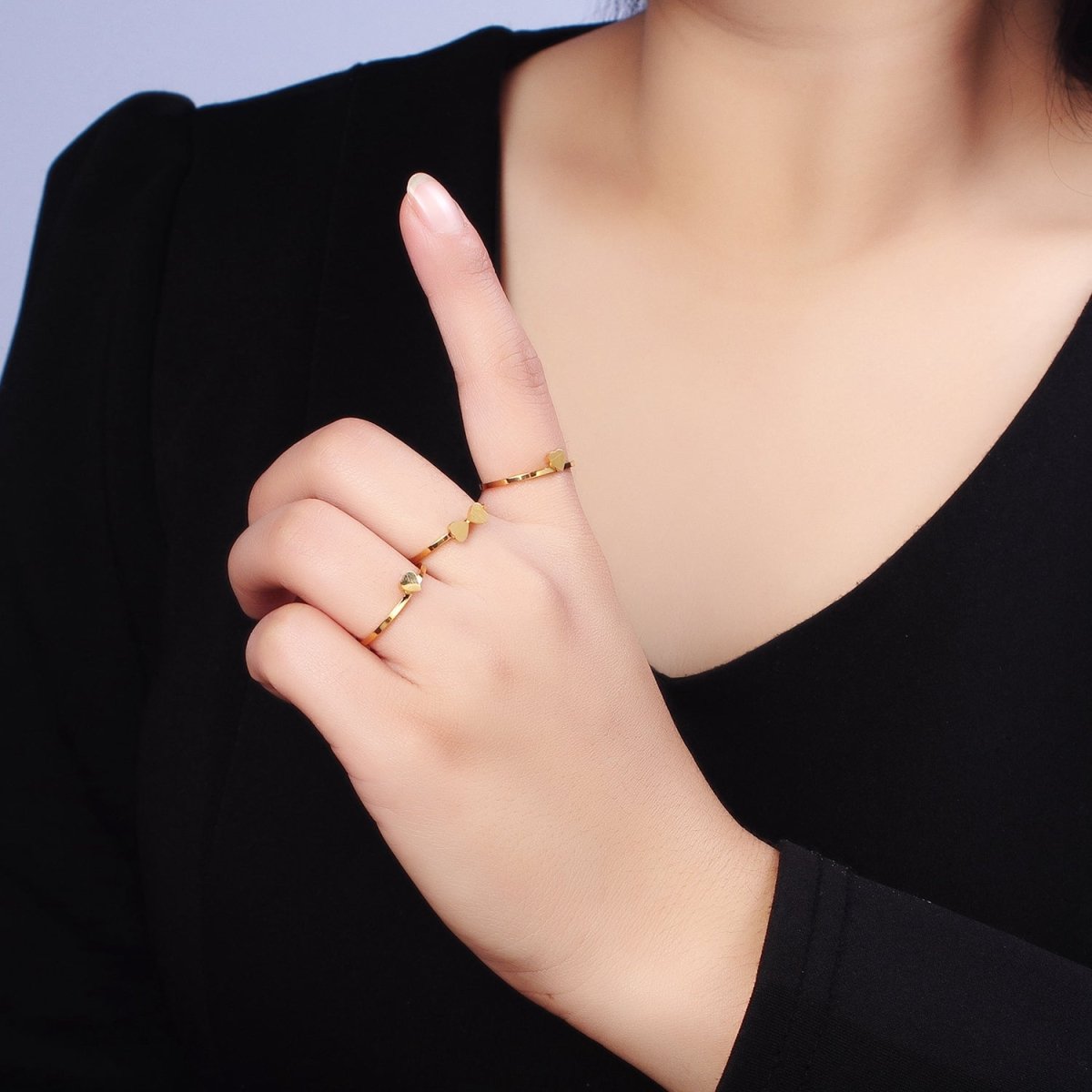 Stainless Steel Triple Heart Clover Quatrefoil Band Ring Set in Gold & Silver | O-1689~O-1696 - DLUXCA