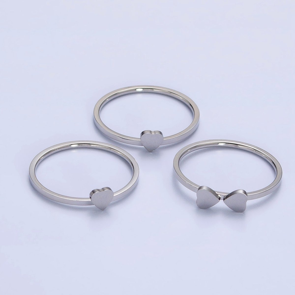 Stainless Steel Triple Heart Clover Quatrefoil Band Ring Set in Gold & Silver | O-1689~O-1696 - DLUXCA