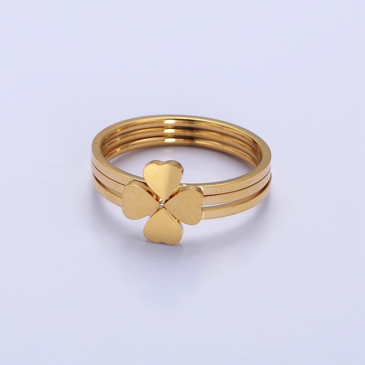 Stainless Steel Triple Heart Clover Quatrefoil Band Ring Set in Gold & Silver | O-1689~O-1696 - DLUXCA