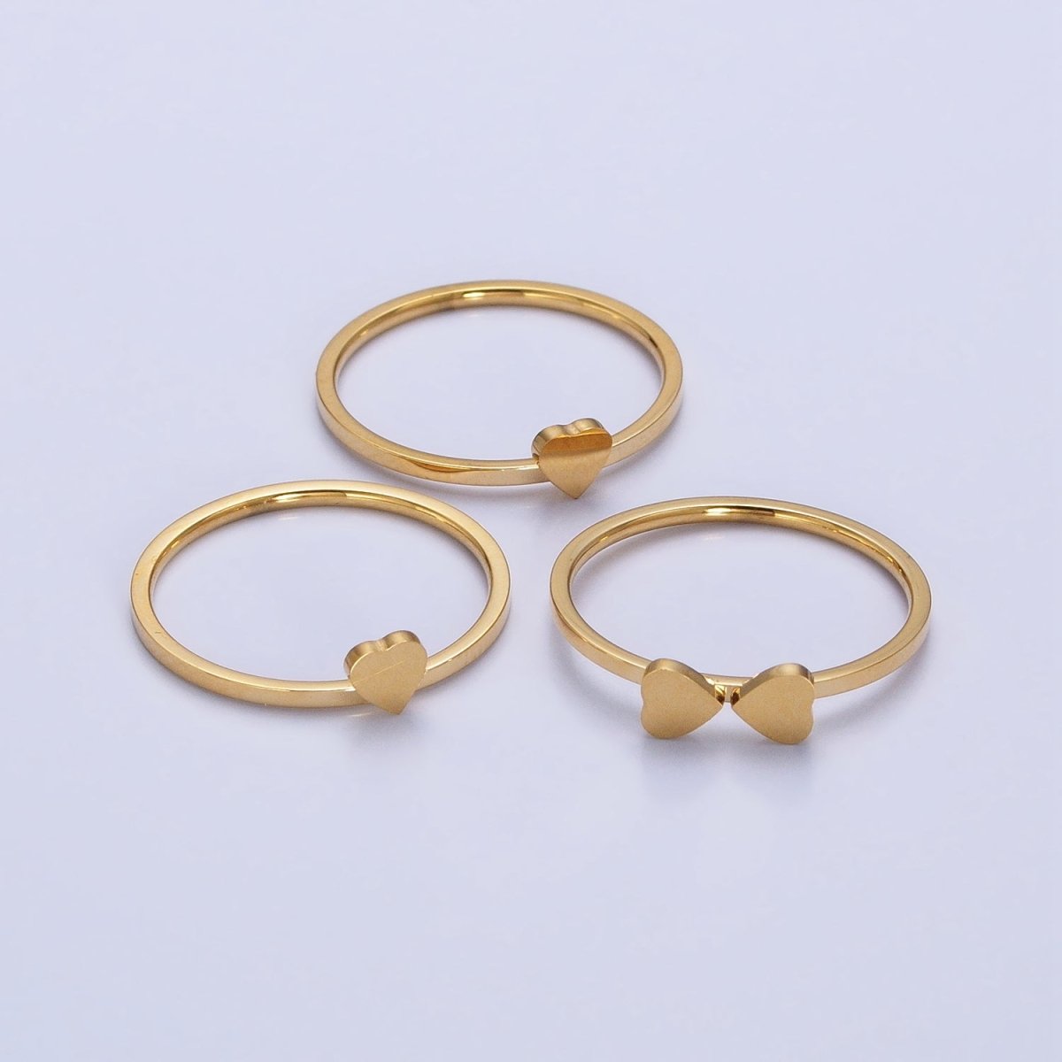 Stainless Steel Triple Heart Clover Quatrefoil Band Ring Set in Gold & Silver | O-1689~O-1696 - DLUXCA