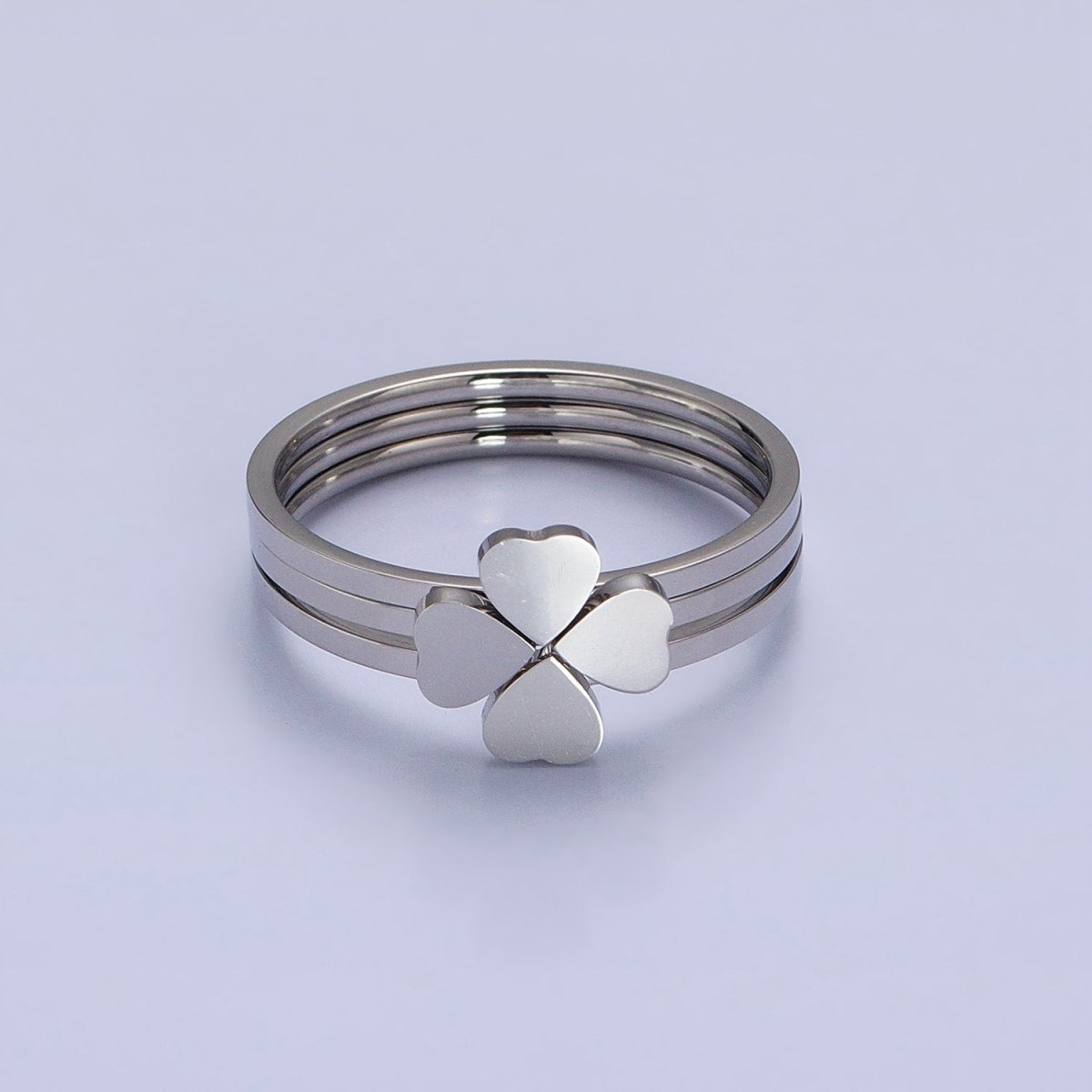 Stainless Steel Triple Heart Clover Quatrefoil Band Ring Set in Gold & Silver | O-1689~O-1696 - DLUXCA