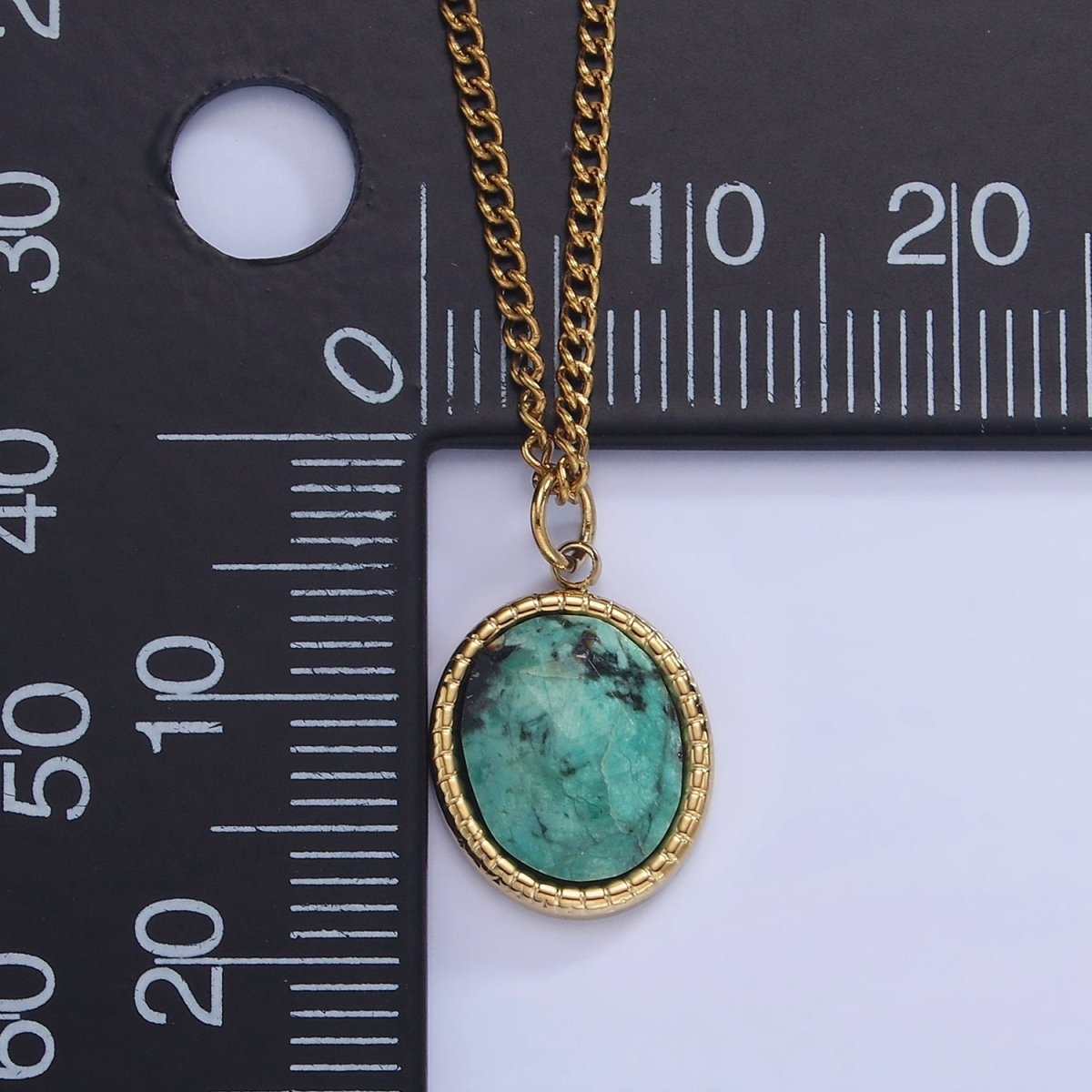 Stainless Steel Turquoise Oval Bezel Curb Chain 16 Inch Necklace w. Extender | WA-2471 - DLUXCA