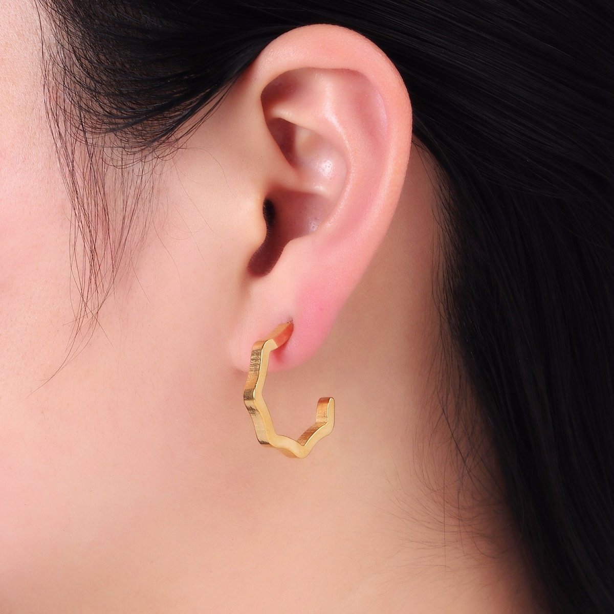 Stainless Steel Wavy Geometric C-Shaped Hoop Earrings in Gold & Silver | AB1376 AB1377 - DLUXCA