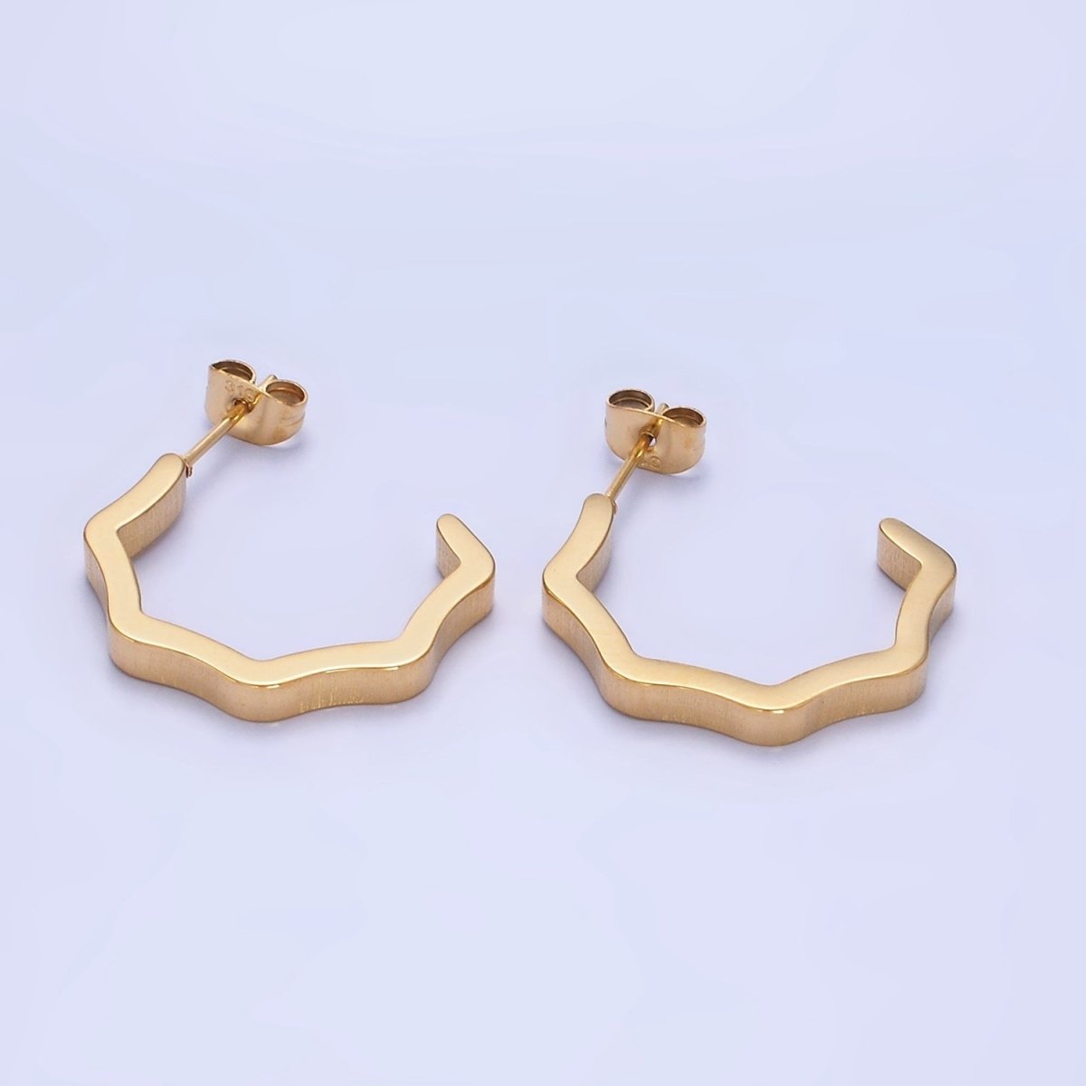 Stainless Steel Wavy Geometric C-Shaped Hoop Earrings in Gold & Silver | AB1376 AB1377 - DLUXCA